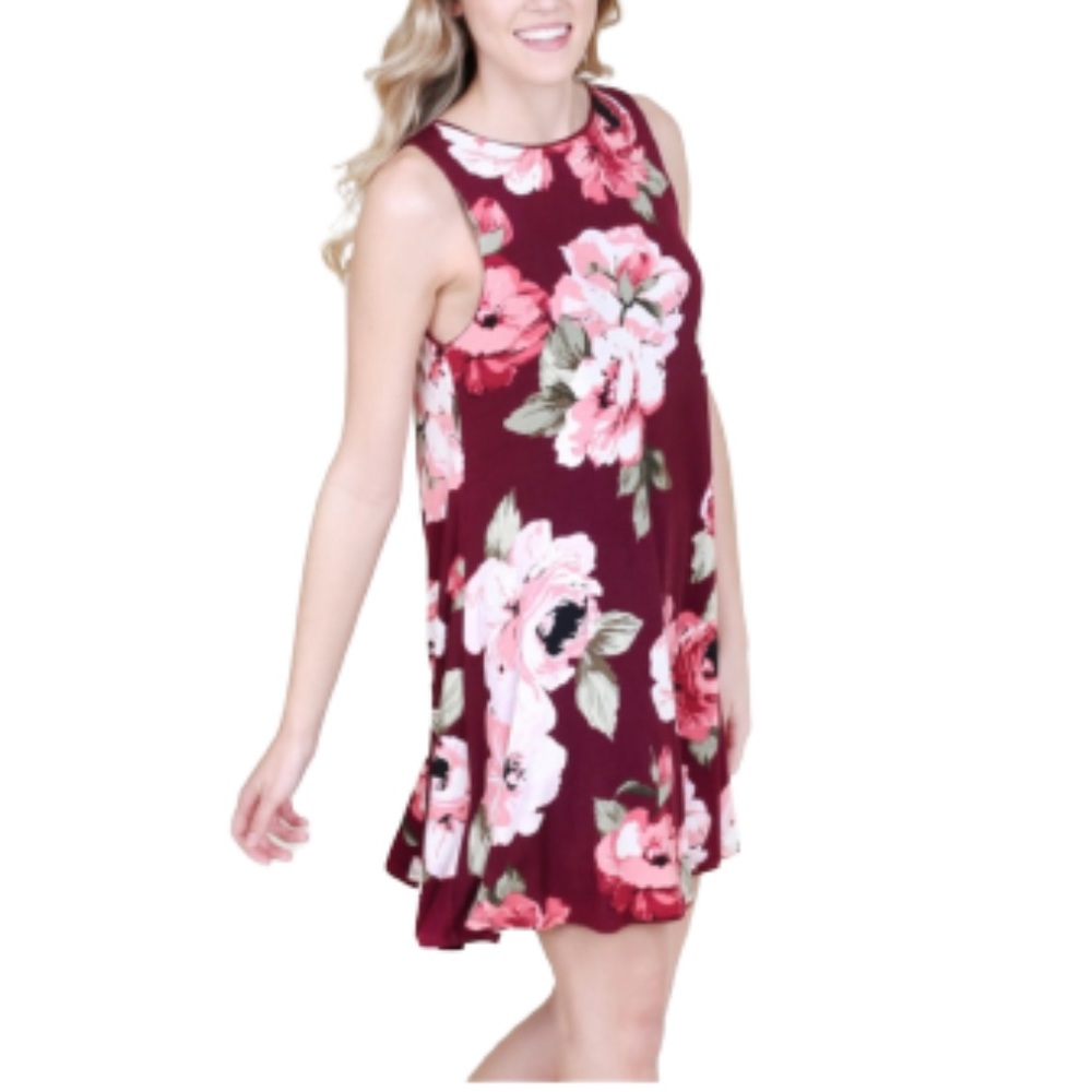 Altar’d State | Burgundy Floral Cutout Back Detail Sleeveless Dress